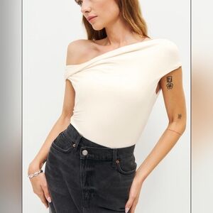 Reformation 'Cello' Knit Off-Shoulder Cream Top